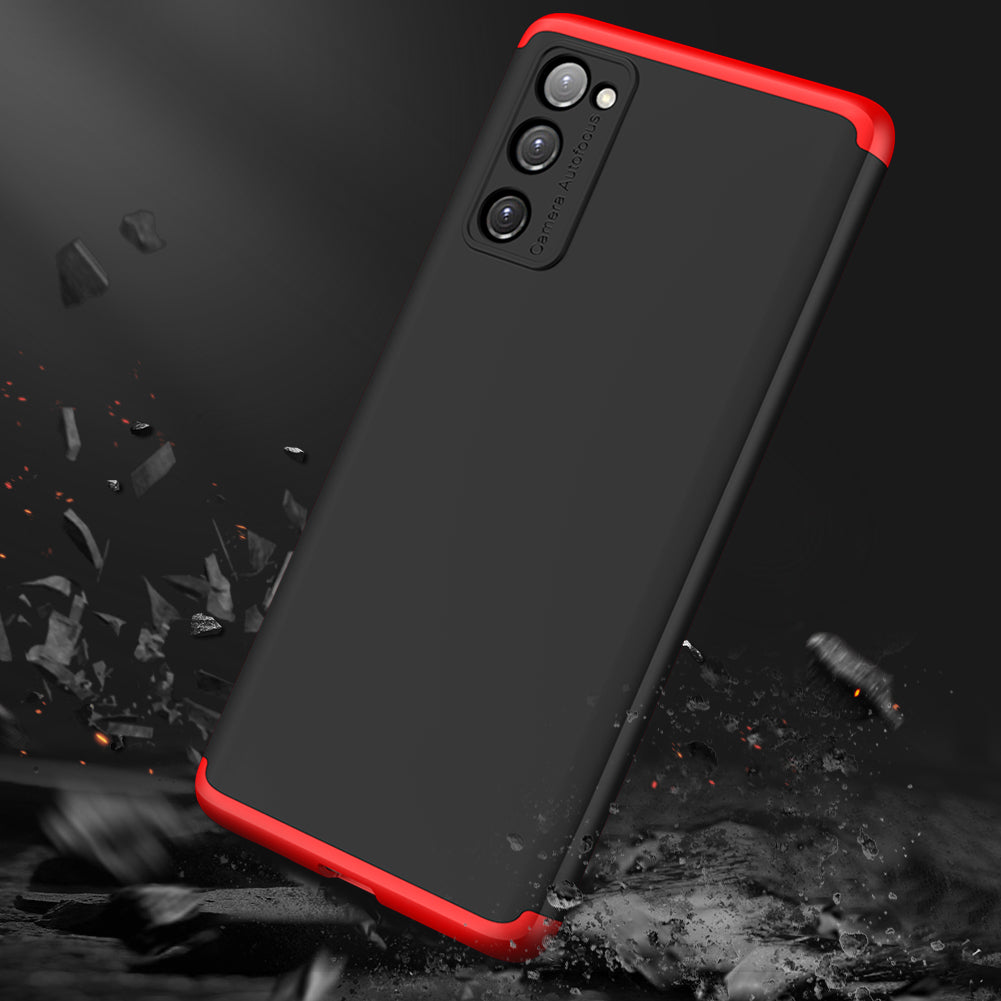 GKK Detachable 3-Piece Design Matte Finish Full Coverage PC Protective Shell Case for Samsung Galaxy S20 FE 4G/FE 5G/S20 Lite/S20 FE 2022 - Black / Red
