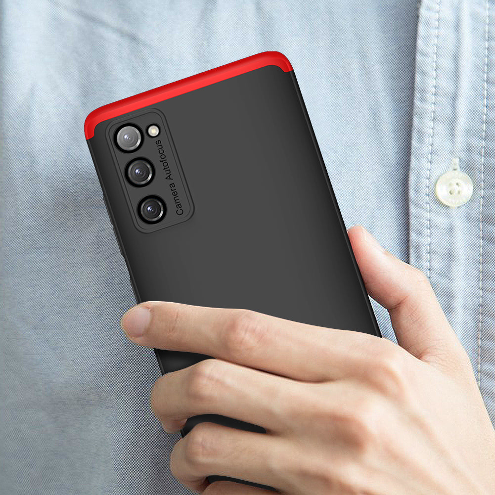 GKK Detachable 3-Piece Design Matte Finish Full Coverage PC Protective Shell Case for Samsung Galaxy S20 FE 4G/FE 5G/S20 Lite/S20 FE 2022 - Black / Red