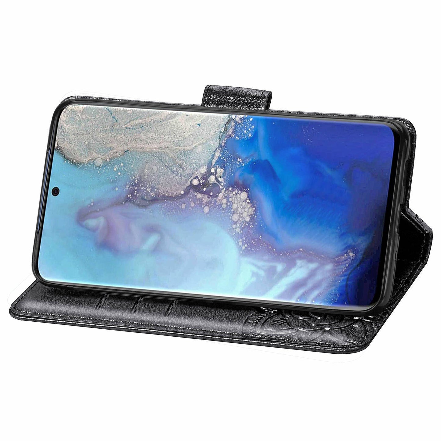 Imprint Big Butterfly Leather Wallet Phone Shell for Samsung Galaxy S20 4G/S20 5G - Black