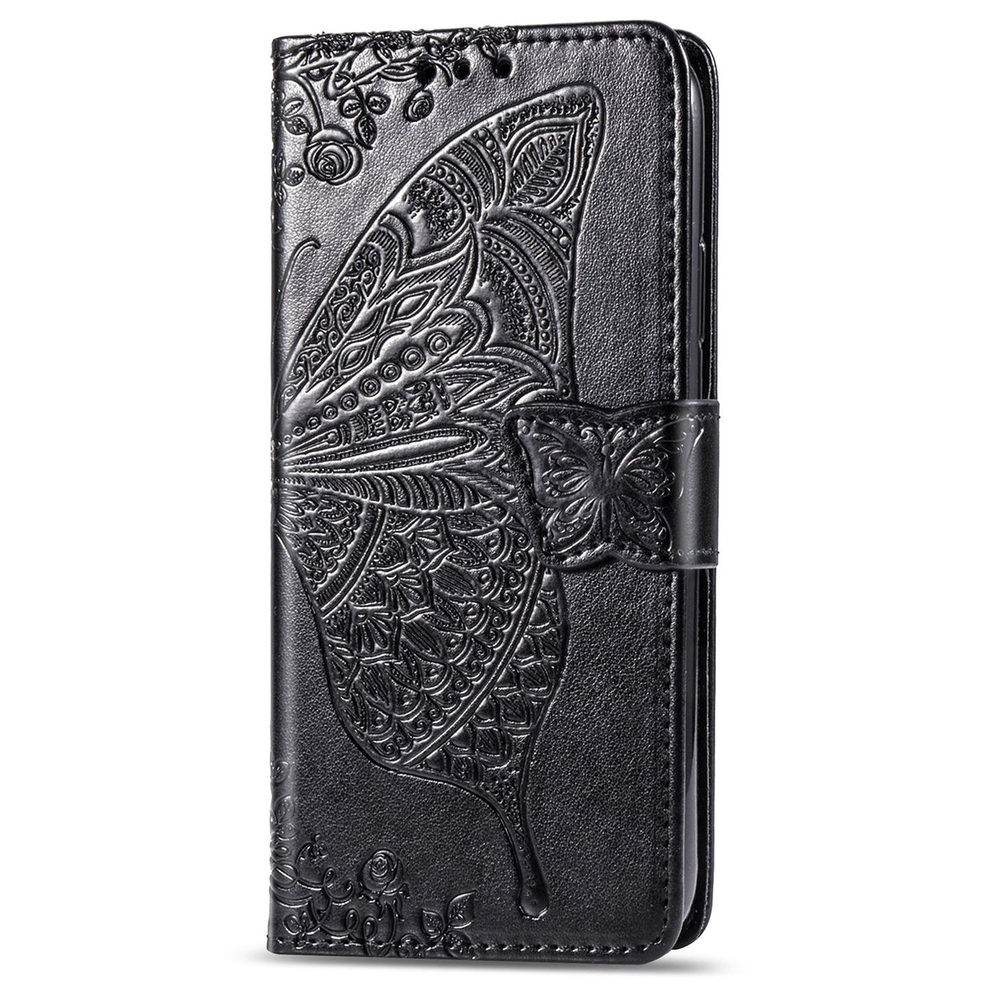 Imprint Big Butterfly Leather Wallet Phone Shell for Samsung Galaxy S20 FE 4G/FE 5G/S20 Lite/S20 FE 2022 - Black
