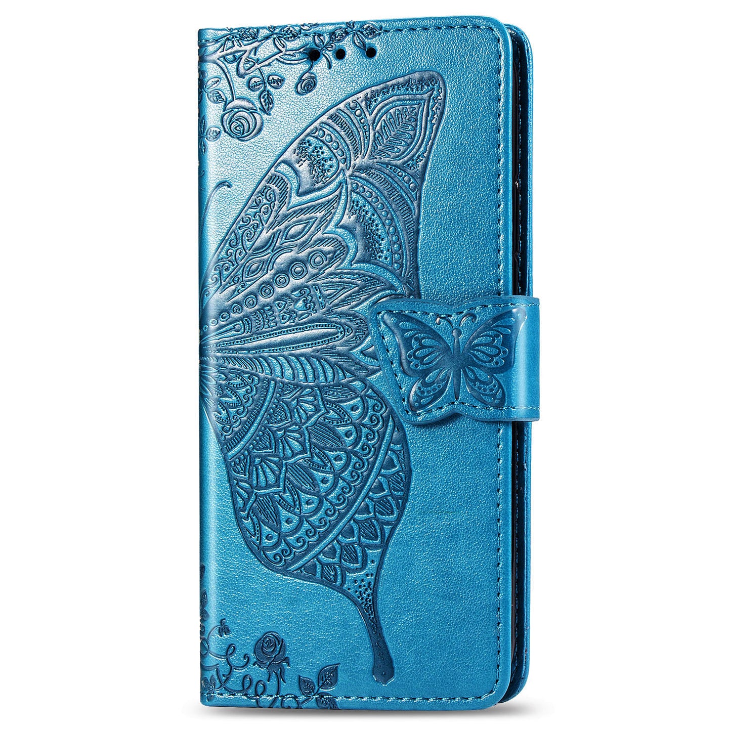 Imprint Big Butterfly Leather Wallet Phone Shell for Samsung Galaxy S20 FE 4G/FE 5G/S20 Lite/S20 FE 2022 - Blue