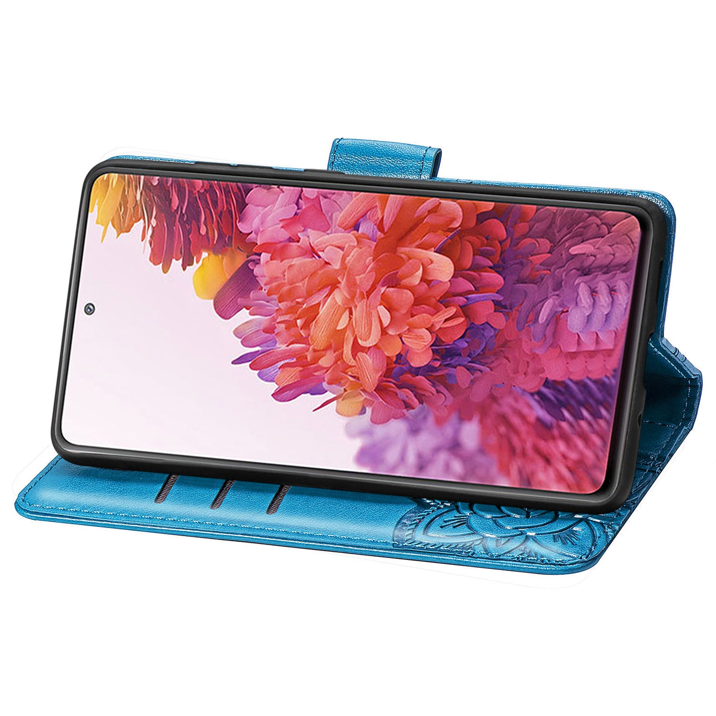 Imprint Big Butterfly Leather Wallet Phone Shell for Samsung Galaxy S20 FE 4G/FE 5G/S20 Lite/S20 FE 2022 - Blue