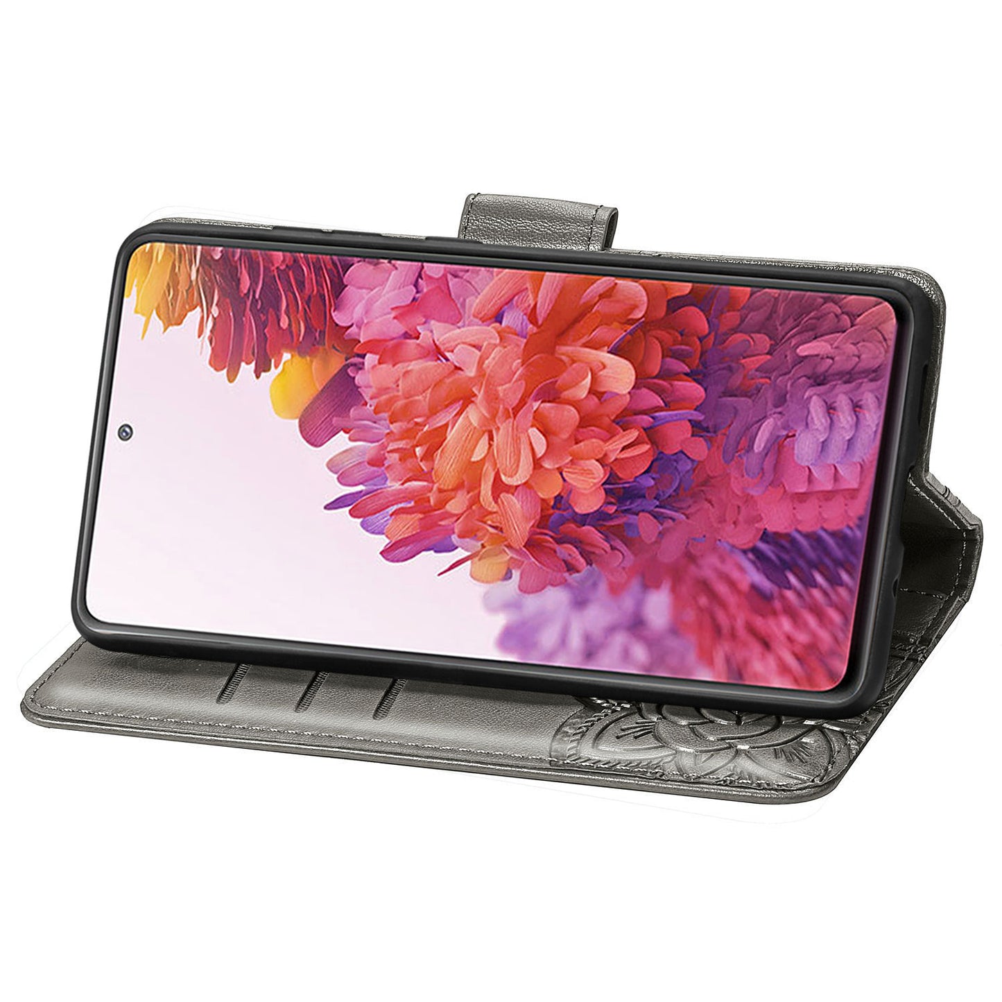 Imprint Big Butterfly Leather Wallet Phone Shell for Samsung Galaxy S20 FE 4G/FE 5G/S20 Lite/S20 FE 2022 - Grey