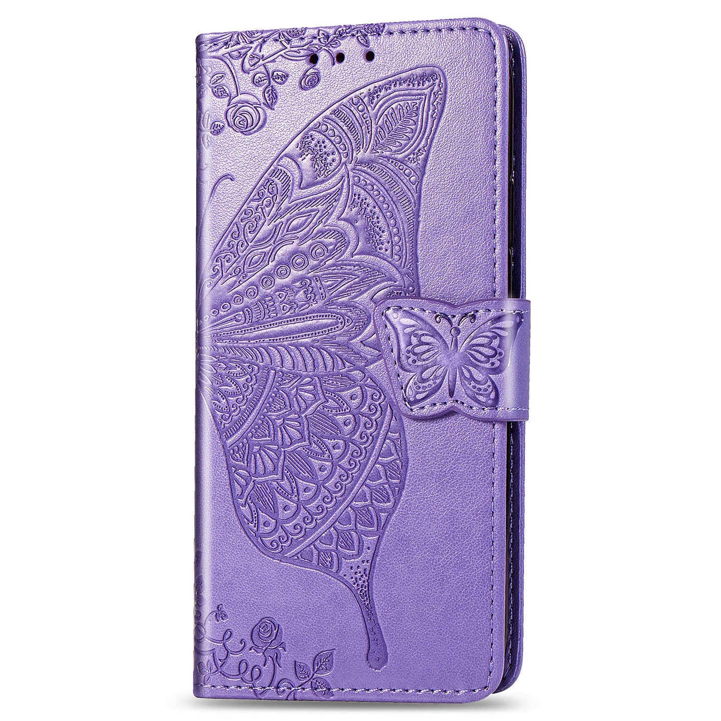 Imprint Big Butterfly Leather Wallet Phone Shell for Samsung Galaxy S20 FE 4G/FE 5G/S20 Lite/S20 FE 2022 - Light Purple