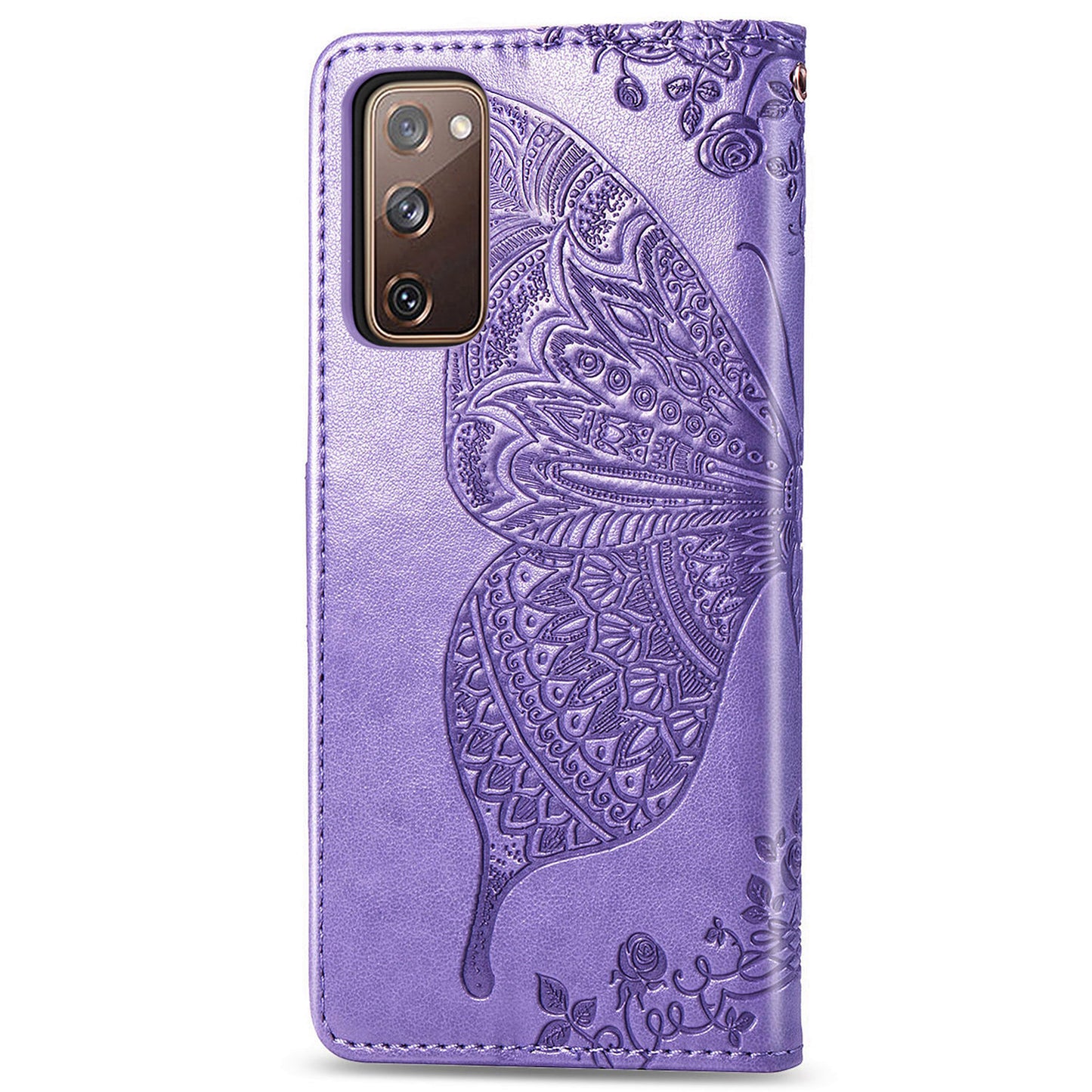 Imprint Big Butterfly Leather Wallet Phone Shell for Samsung Galaxy S20 FE 4G/FE 5G/S20 Lite/S20 FE 2022 - Light Purple