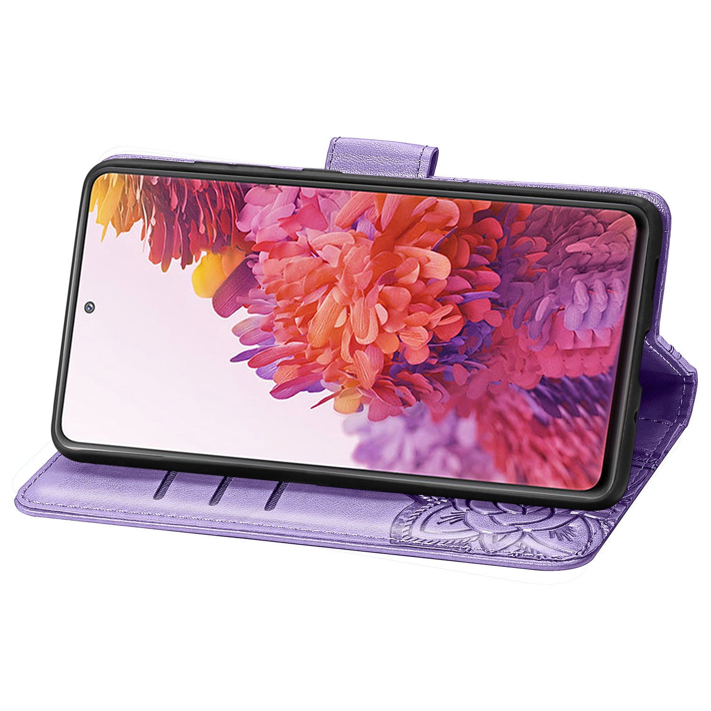 Imprint Big Butterfly Leather Wallet Phone Shell for Samsung Galaxy S20 FE 4G/FE 5G/S20 Lite/S20 FE 2022 - Light Purple