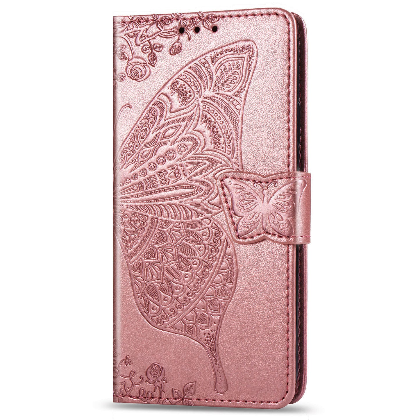 Imprint Big Butterfly Leather Wallet Phone Shell for Samsung Galaxy S20 FE 4G/FE 5G/S20 Lite/S20 FE 2022 - Rose Gold