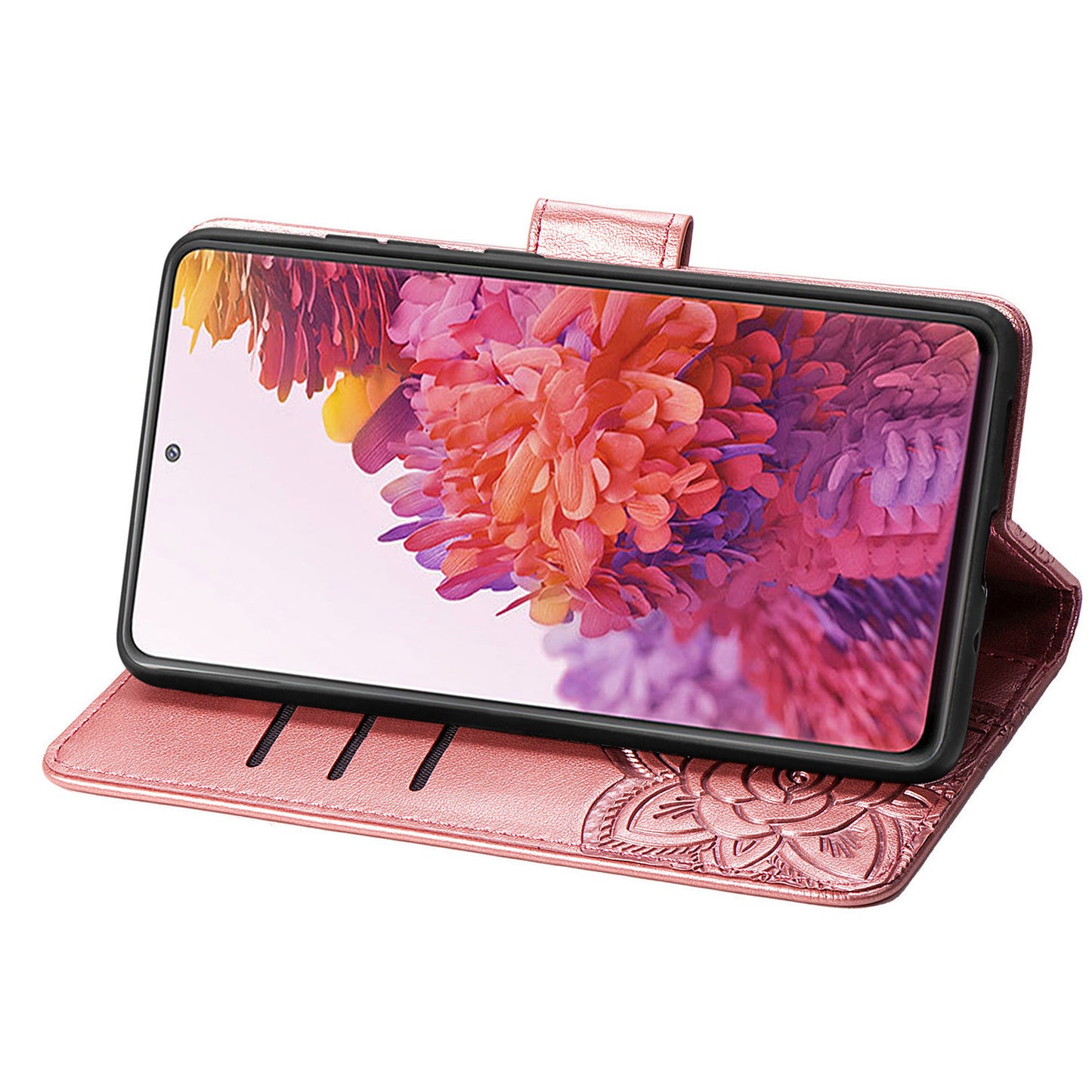 Imprint Big Butterfly Leather Wallet Phone Shell for Samsung Galaxy S20 FE 4G/FE 5G/S20 Lite/S20 FE 2022 - Rose Gold