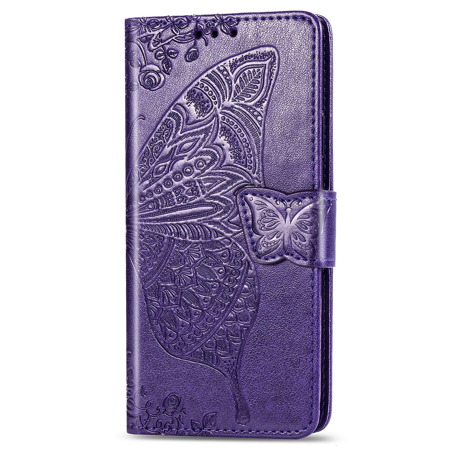 Imprint Big Butterfly Leather Wallet Phone Shell for Samsung Galaxy S20 FE 4G/FE 5G/S20 Lite/S20 FE 2022 - Dark Purple