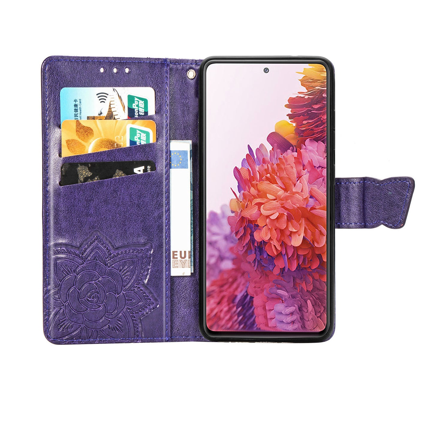 Imprint Big Butterfly Leather Wallet Phone Shell for Samsung Galaxy S20 FE 4G/FE 5G/S20 Lite/S20 FE 2022 - Dark Purple