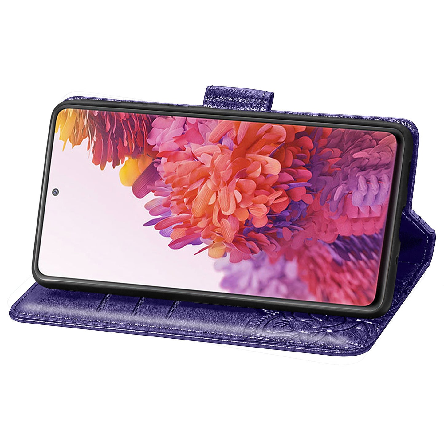 Imprint Big Butterfly Leather Wallet Phone Shell for Samsung Galaxy S20 FE 4G/FE 5G/S20 Lite/S20 FE 2022 - Dark Purple