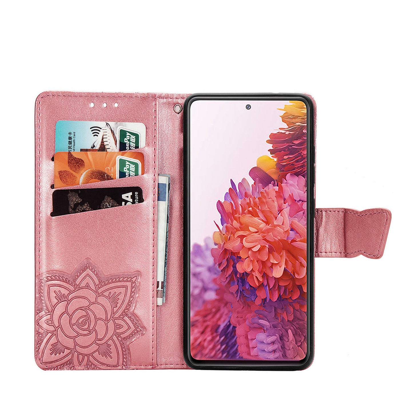 Imprint Big Butterfly Leather Wallet Phone Shell for Samsung Galaxy S20 FE 4G/FE 5G/S20 Lite/S20 FE 2022 - Pink