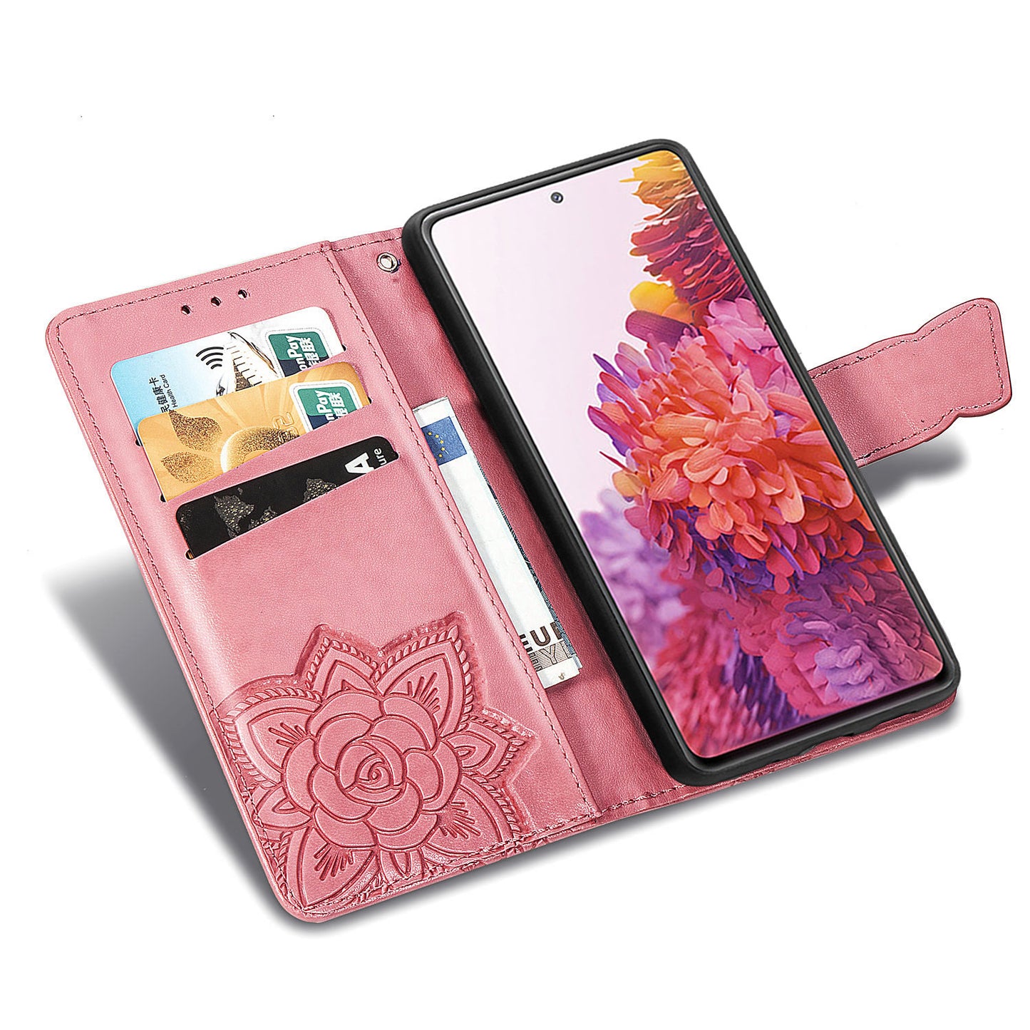 Imprint Big Butterfly Leather Wallet Phone Shell for Samsung Galaxy S20 FE 4G/FE 5G/S20 Lite/S20 FE 2022 - Pink