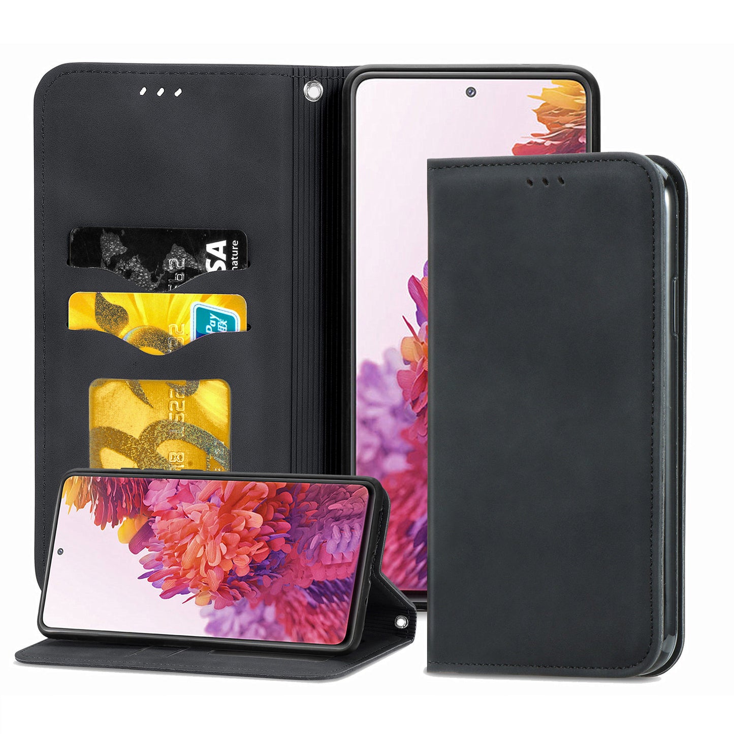 Auto-absorbed Vintage Style Leather Phone Case Cover for Samsung Galaxy S20 FE 4G/FE 5G/S20 Lite/S20 FE 2022 - Black