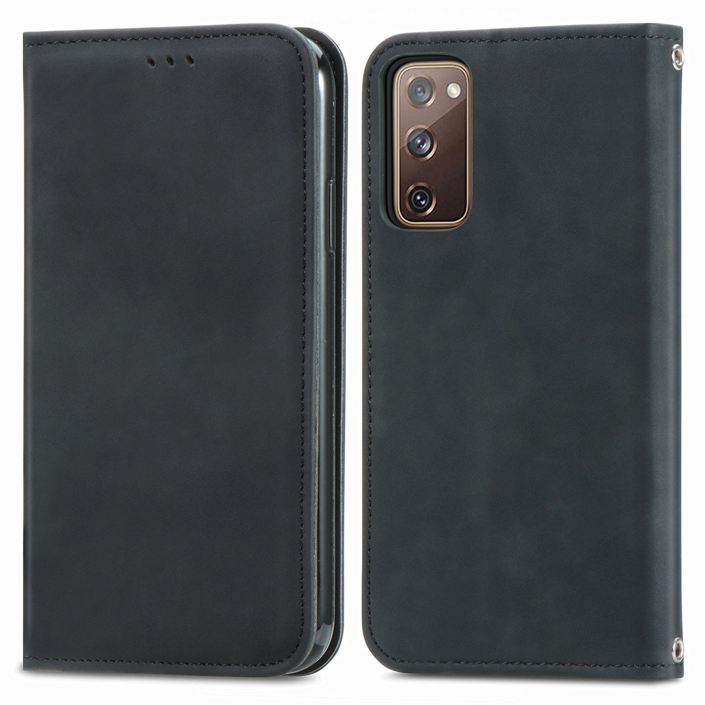Auto-absorbed Vintage Style Leather Phone Case Cover for Samsung Galaxy S20 FE 4G/FE 5G/S20 Lite/S20 FE 2022 - Black