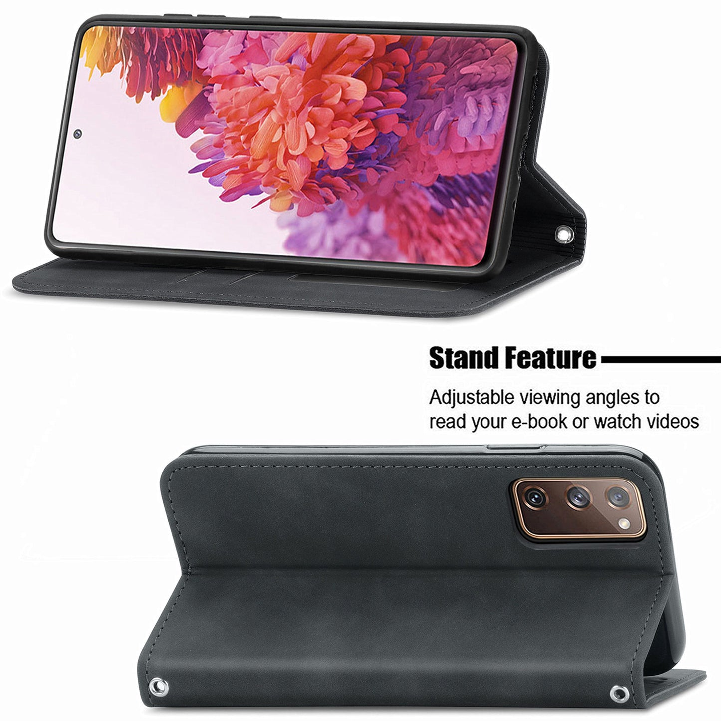 Auto-absorbed Vintage Style Leather Phone Case Cover for Samsung Galaxy S20 FE 4G/FE 5G/S20 Lite/S20 FE 2022 - Black