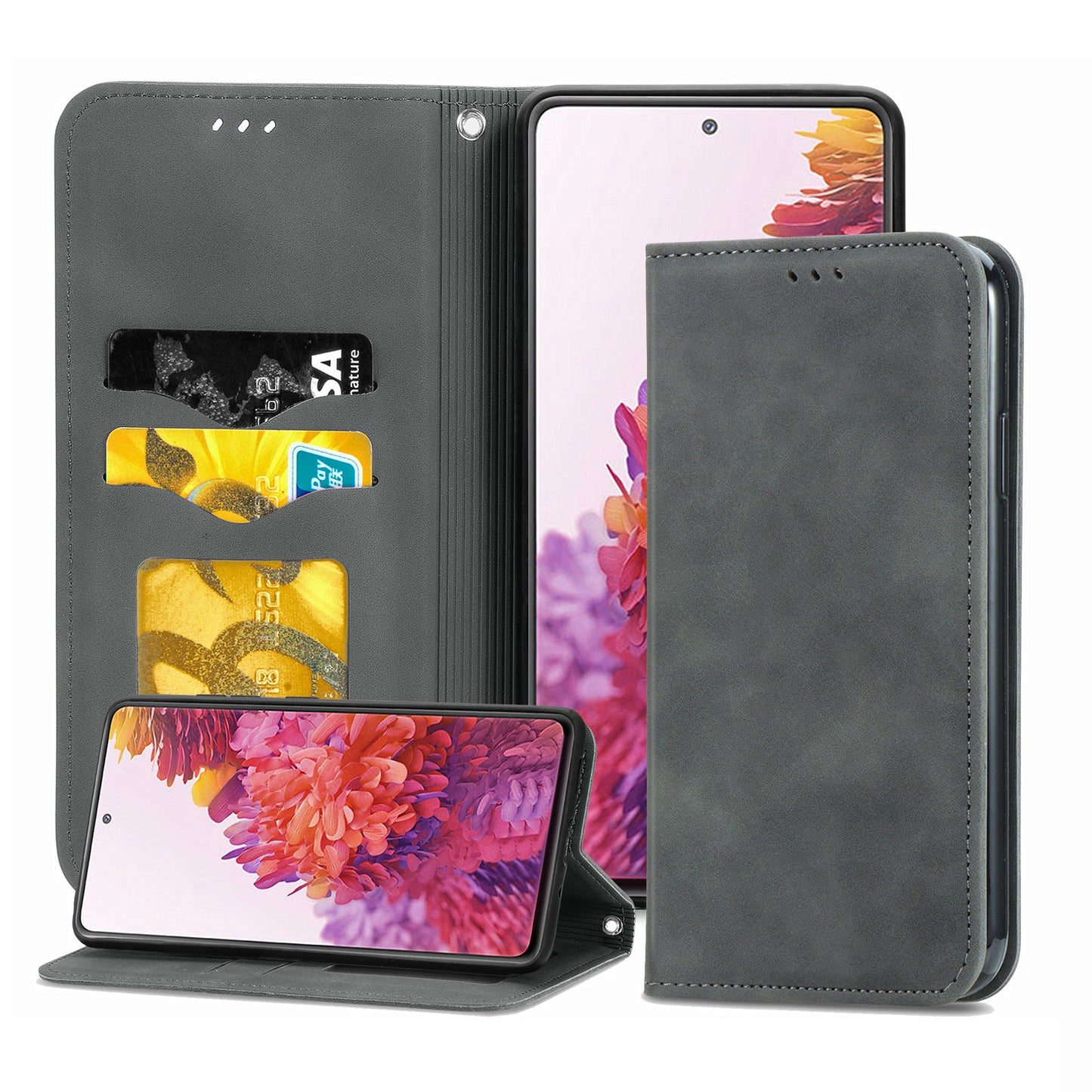 Auto-absorbed Vintage Style Leather Phone Case Cover for Samsung Galaxy S20 FE 4G/FE 5G/S20 Lite/S20 FE 2022 - Grey
