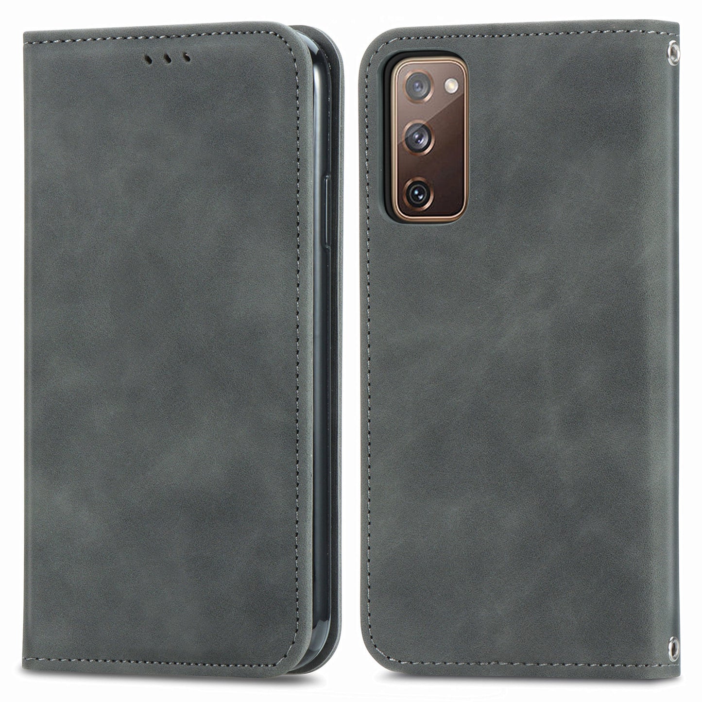 Auto-absorbed Vintage Style Leather Phone Case Cover for Samsung Galaxy S20 FE 4G/FE 5G/S20 Lite/S20 FE 2022 - Grey
