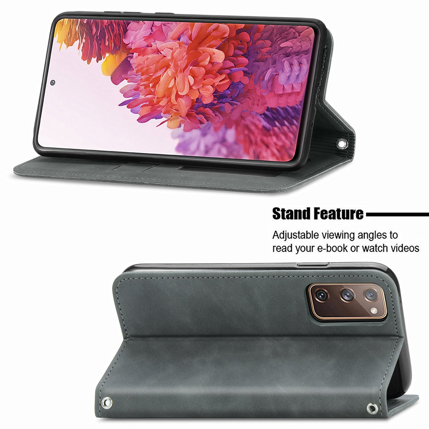 Auto-absorbed Vintage Style Leather Phone Case Cover for Samsung Galaxy S20 FE 4G/FE 5G/S20 Lite/S20 FE 2022 - Grey