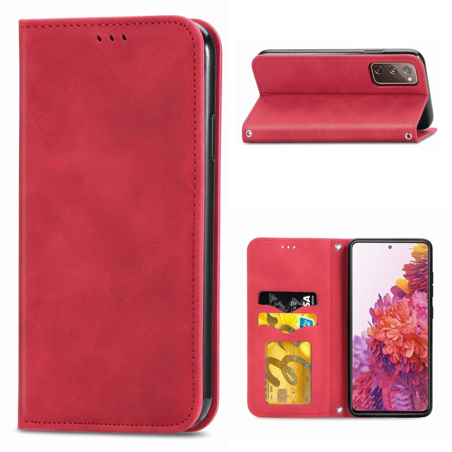 Auto-absorbed Vintage Style Leather Phone Case Cover for Samsung Galaxy S20 FE 4G/FE 5G/S20 Lite/S20 FE 2022 - Red