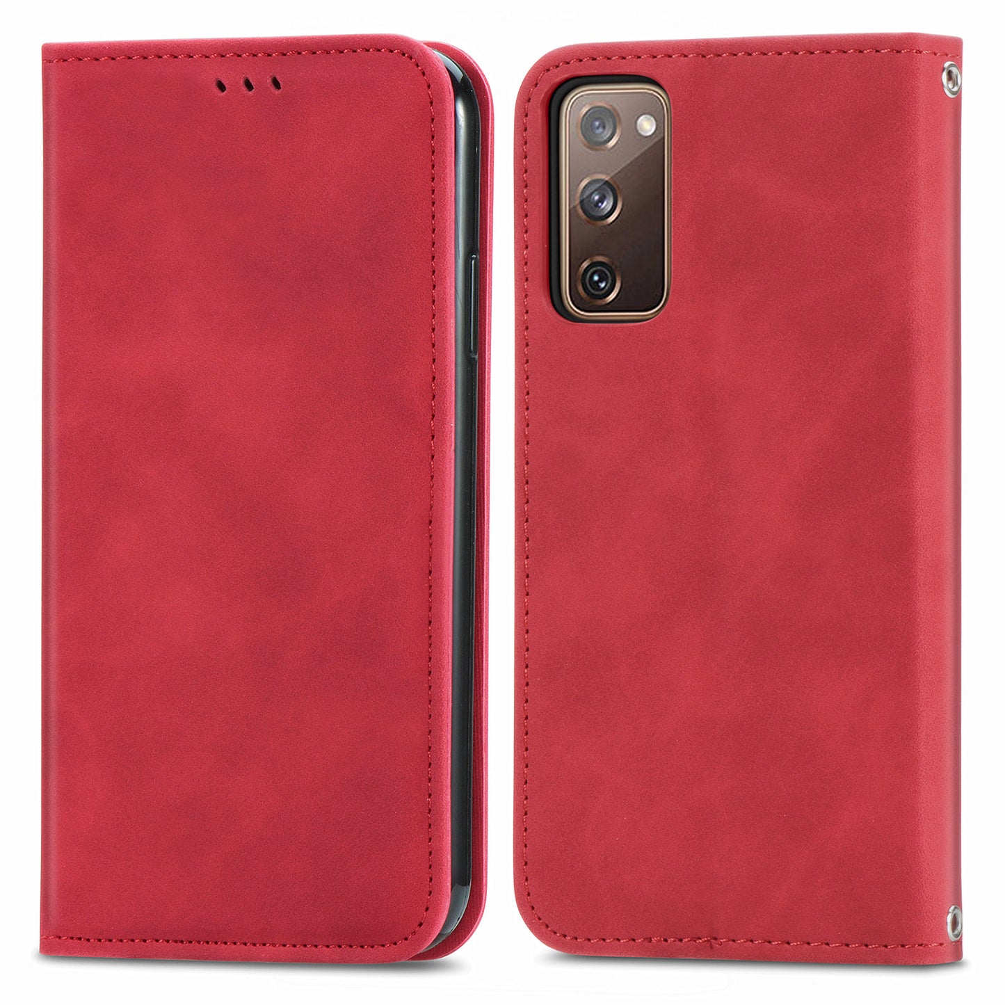Auto-absorbed Vintage Style Leather Phone Case Cover for Samsung Galaxy S20 FE 4G/FE 5G/S20 Lite/S20 FE 2022 - Red