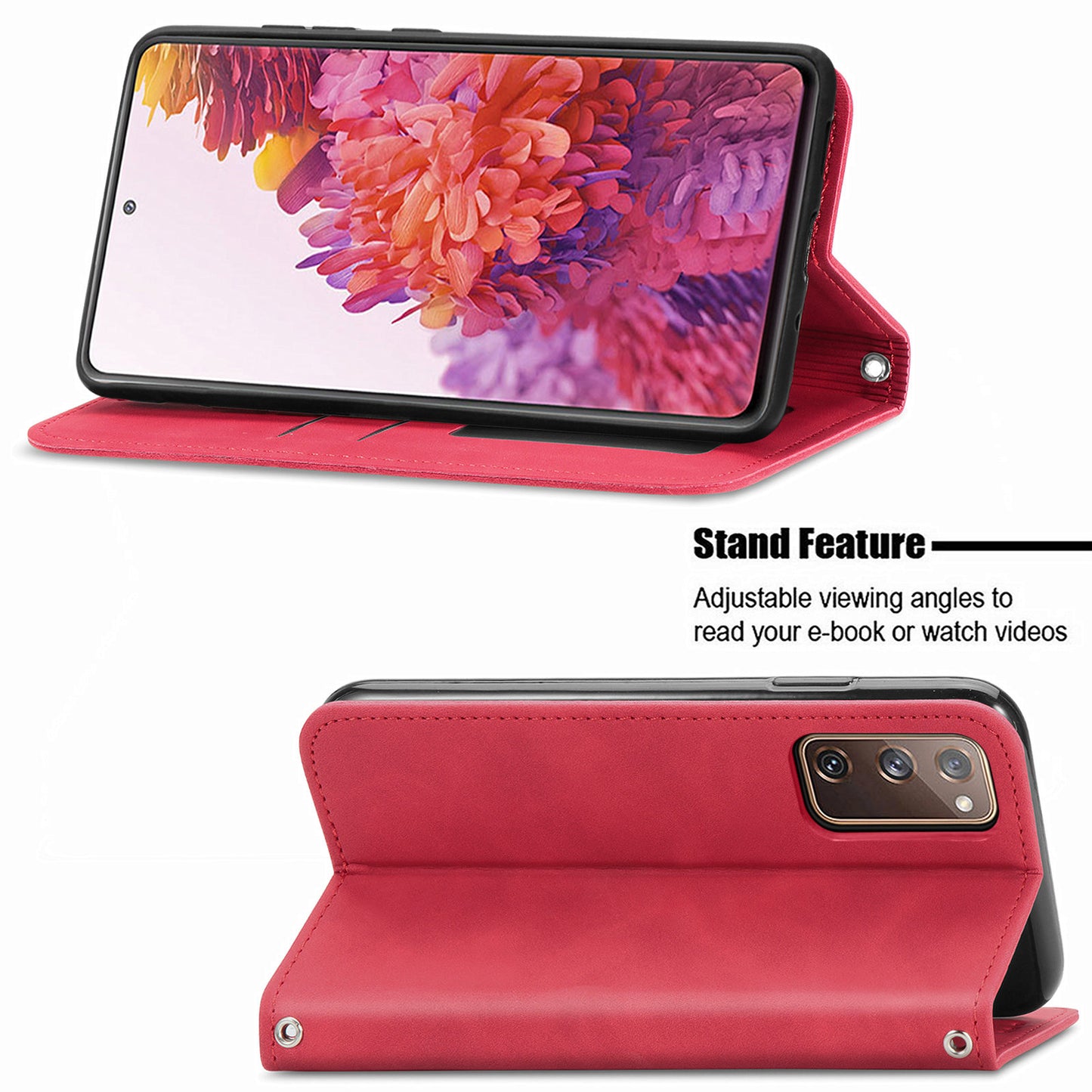 Auto-absorbed Vintage Style Leather Phone Case Cover for Samsung Galaxy S20 FE 4G/FE 5G/S20 Lite/S20 FE 2022 - Red