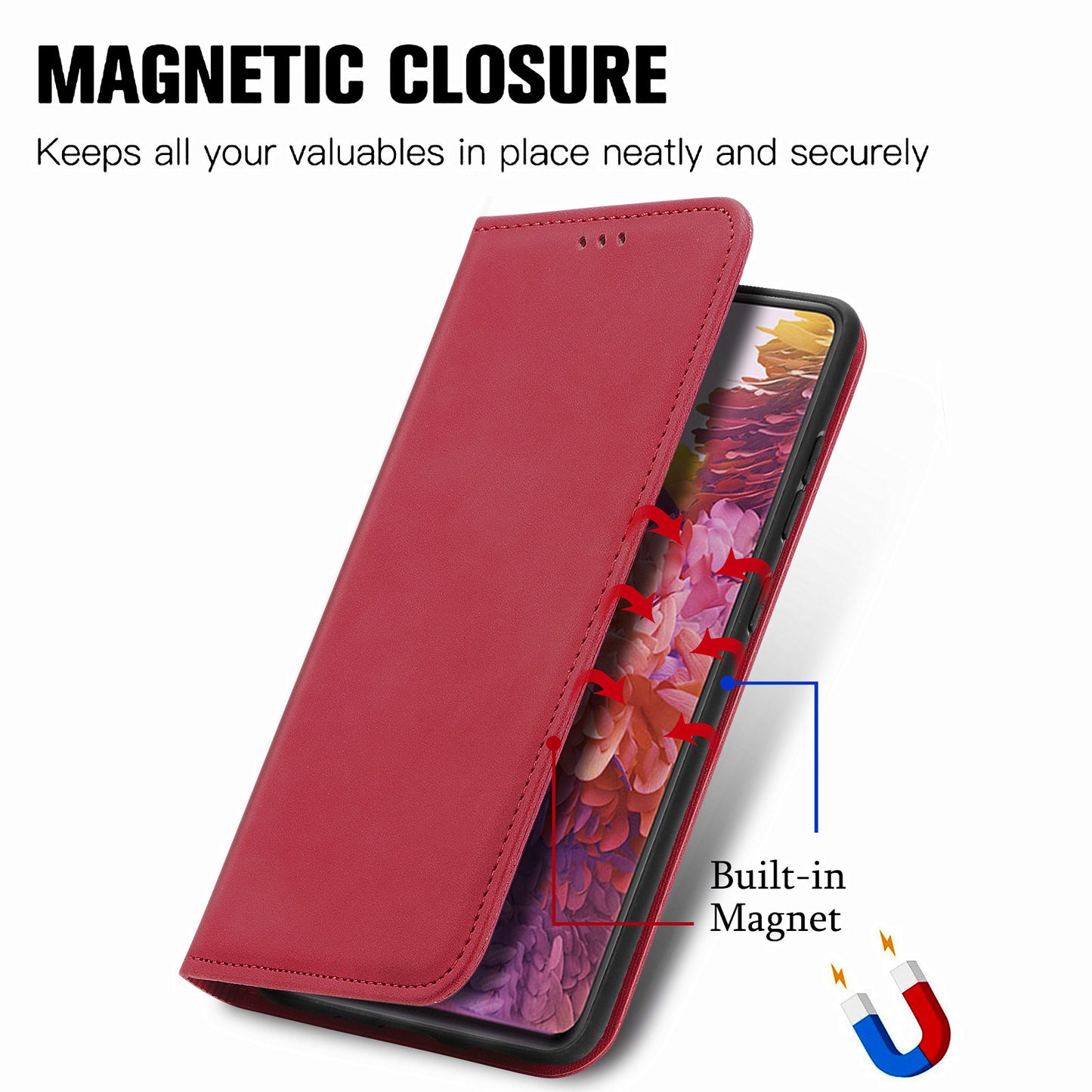 Auto-absorbed Vintage Style Leather Phone Case Cover for Samsung Galaxy S20 FE 4G/FE 5G/S20 Lite/S20 FE 2022 - Red