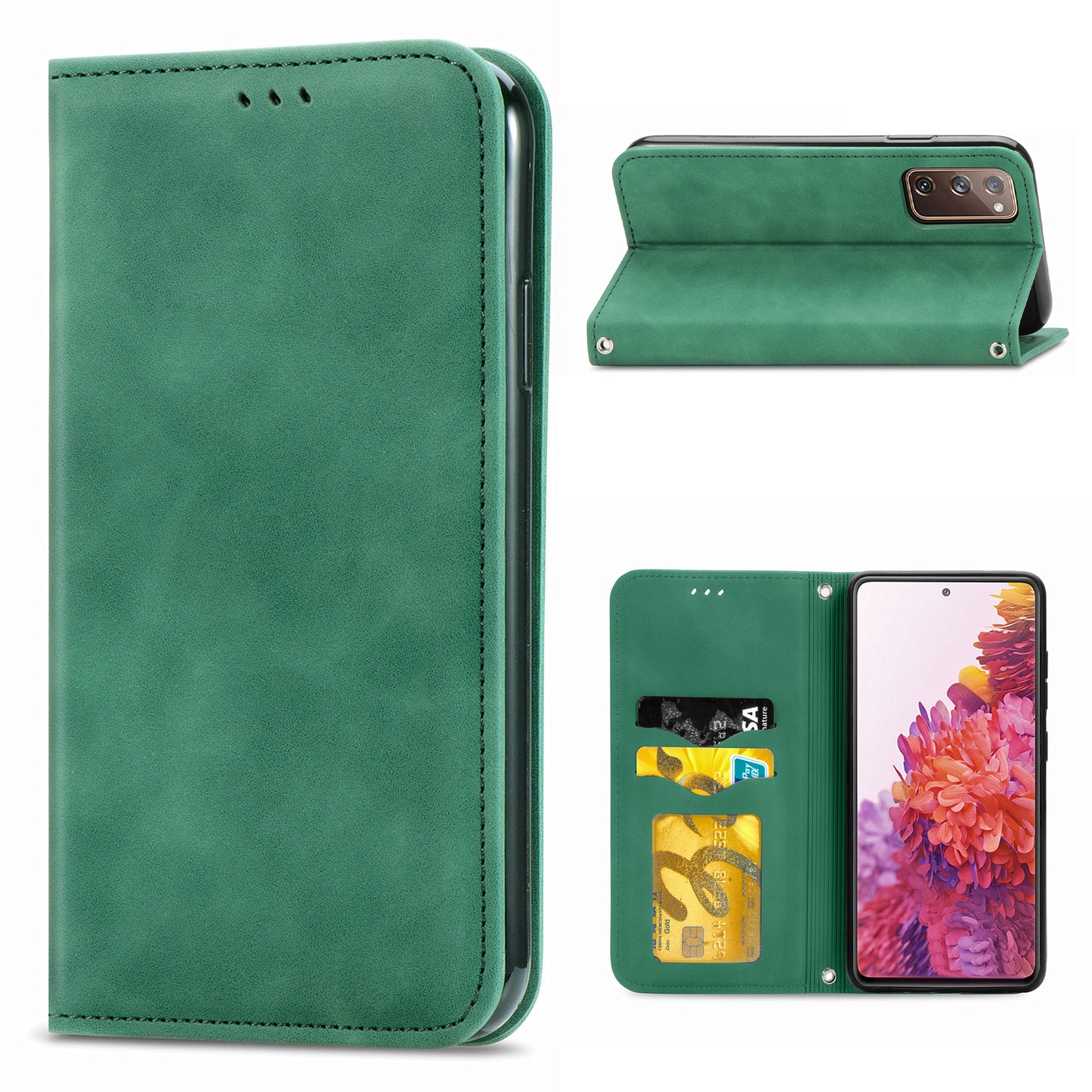 Auto-absorbed Vintage Style Leather Phone Case Cover for Samsung Galaxy S20 FE 4G/FE 5G/S20 Lite/S20 FE 2022 - Green