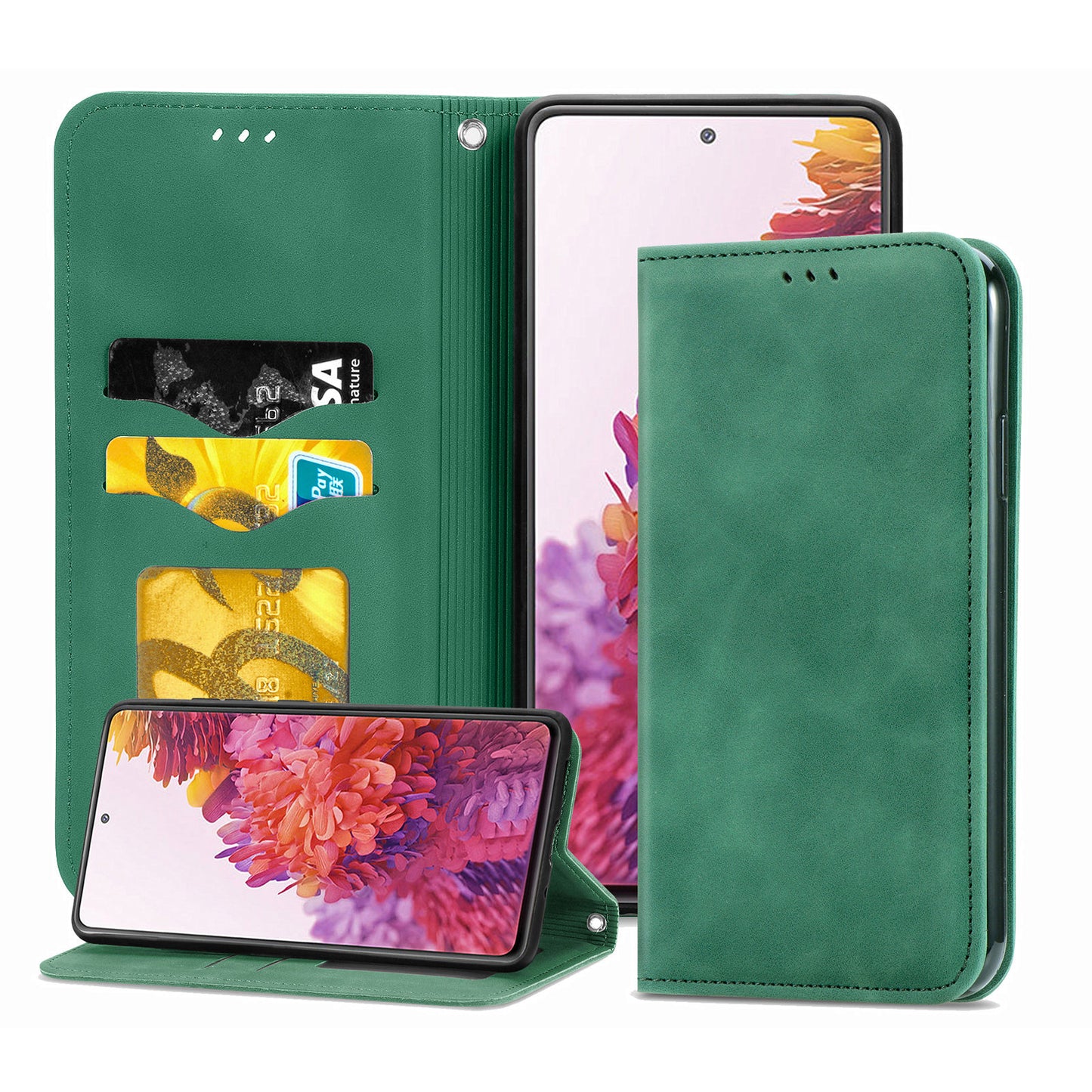 Auto-absorbed Vintage Style Leather Phone Case Cover for Samsung Galaxy S20 FE 4G/FE 5G/S20 Lite/S20 FE 2022 - Green