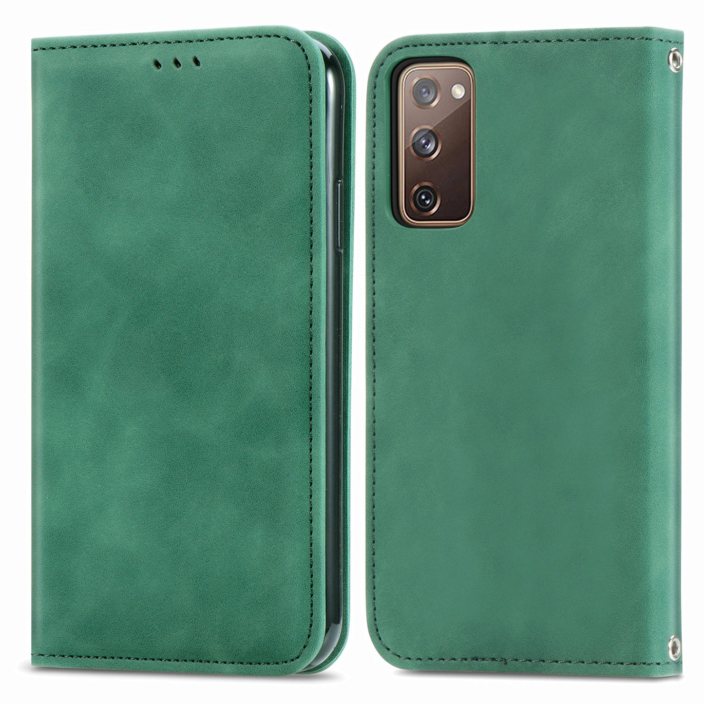 Auto-absorbed Vintage Style Leather Phone Case Cover for Samsung Galaxy S20 FE 4G/FE 5G/S20 Lite/S20 FE 2022 - Green