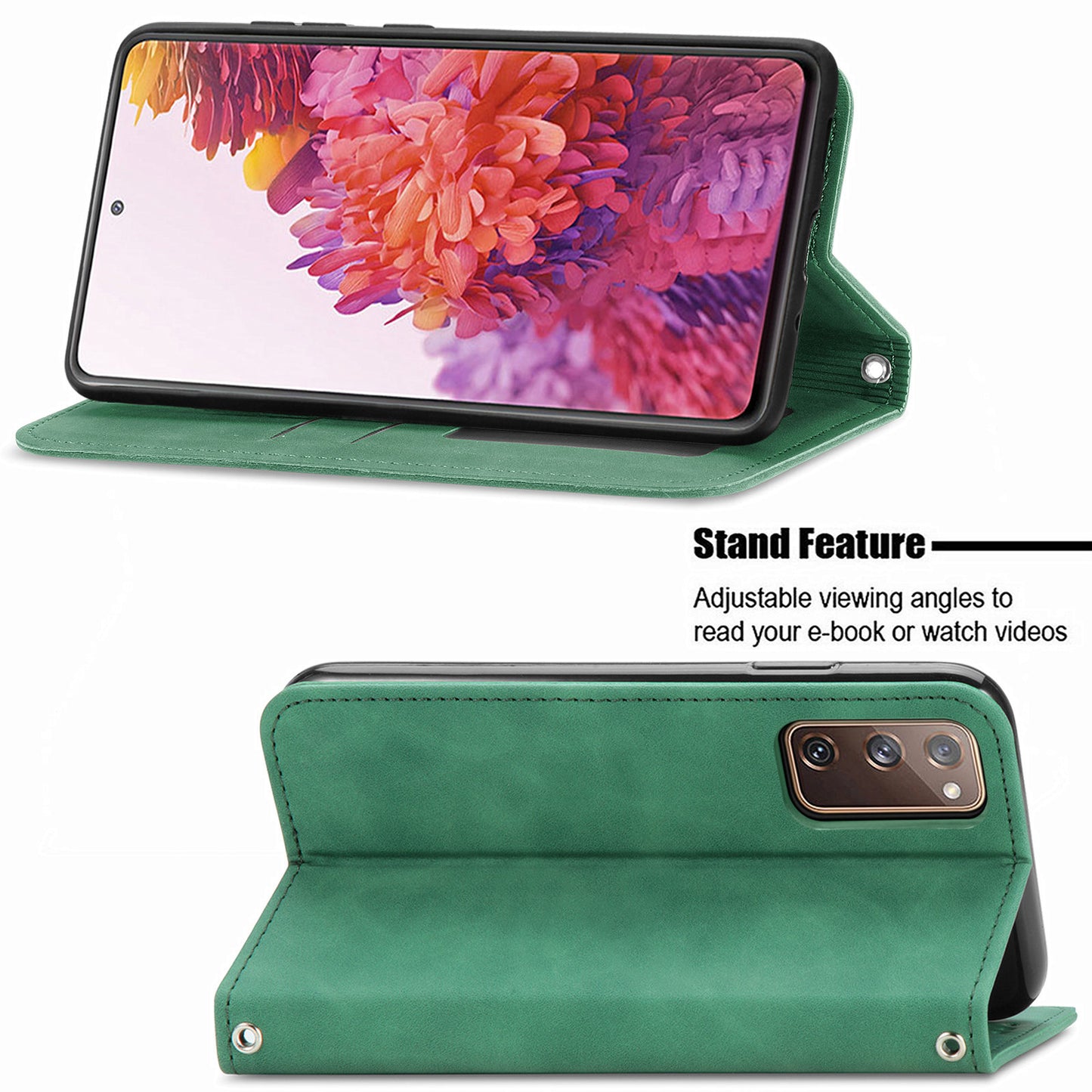 Auto-absorbed Vintage Style Leather Phone Case Cover for Samsung Galaxy S20 FE 4G/FE 5G/S20 Lite/S20 FE 2022 - Green