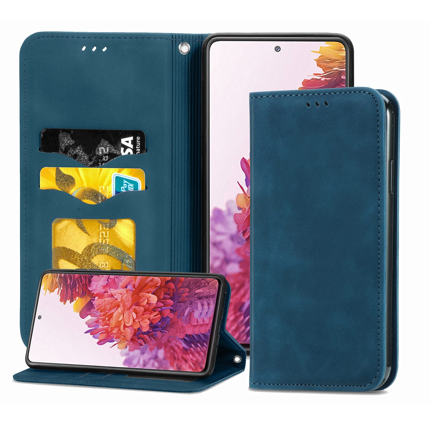 Auto-absorbed Vintage Style Leather Phone Case Cover for Samsung Galaxy S20 FE 4G/FE 5G/S20 Lite/S20 FE 2022 - Blue