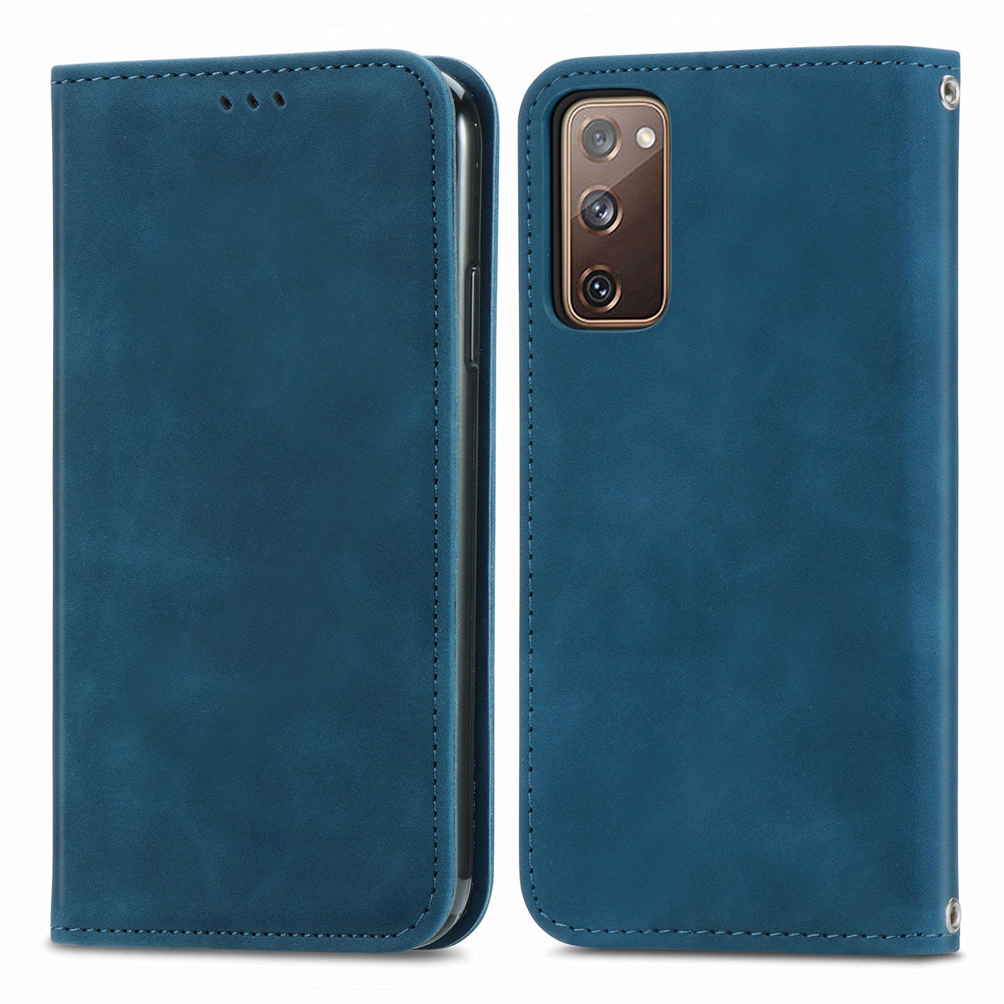 Auto-absorbed Vintage Style Leather Phone Case Cover for Samsung Galaxy S20 FE 4G/FE 5G/S20 Lite/S20 FE 2022 - Blue