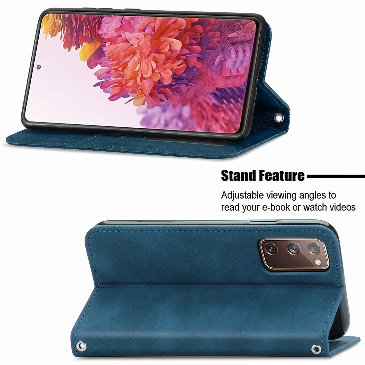 Auto-absorbed Vintage Style Leather Phone Case Cover for Samsung Galaxy S20 FE 4G/FE 5G/S20 Lite/S20 FE 2022 - Blue