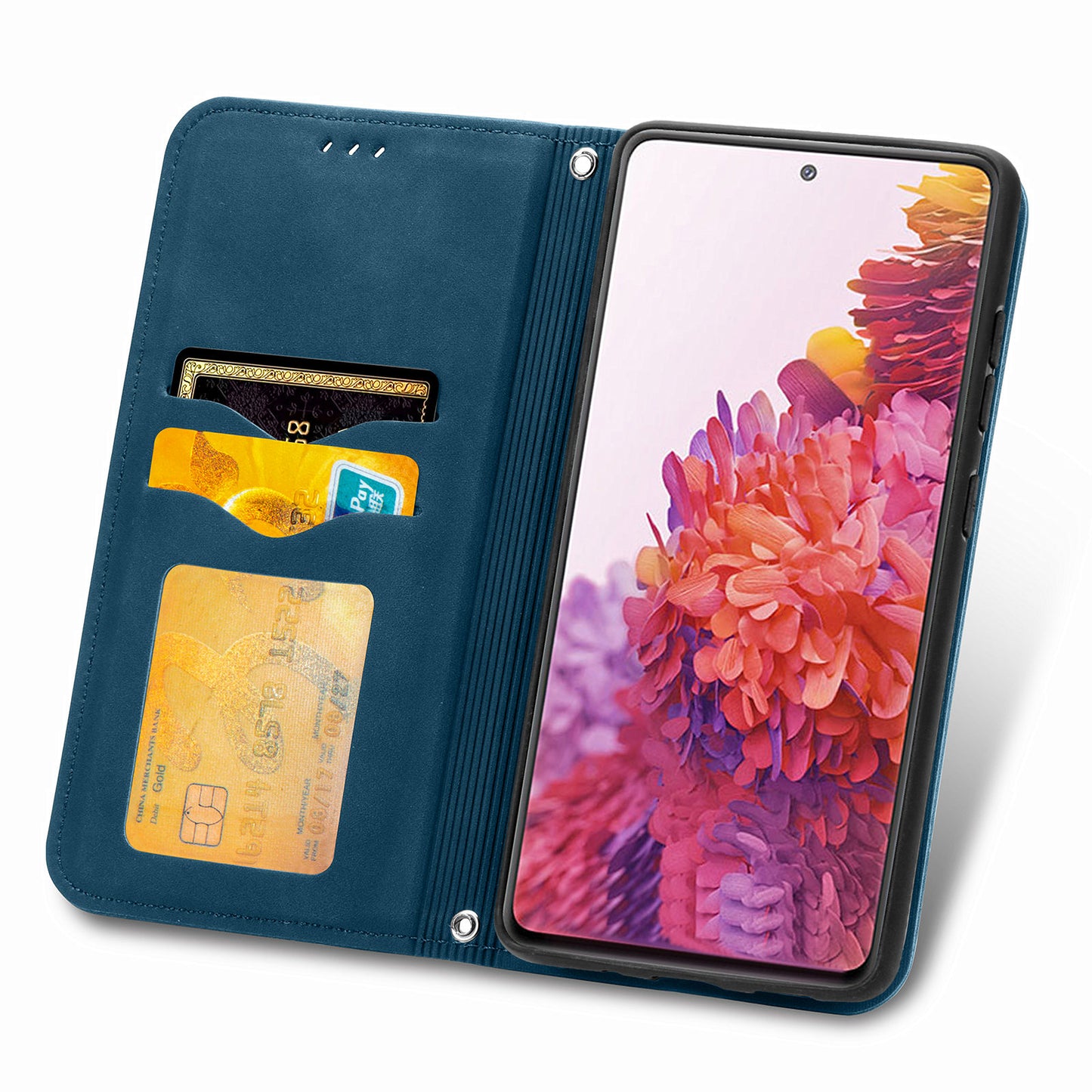 Auto-absorbed Vintage Style Leather Phone Case Cover for Samsung Galaxy S20 FE 4G/FE 5G/S20 Lite/S20 FE 2022 - Blue