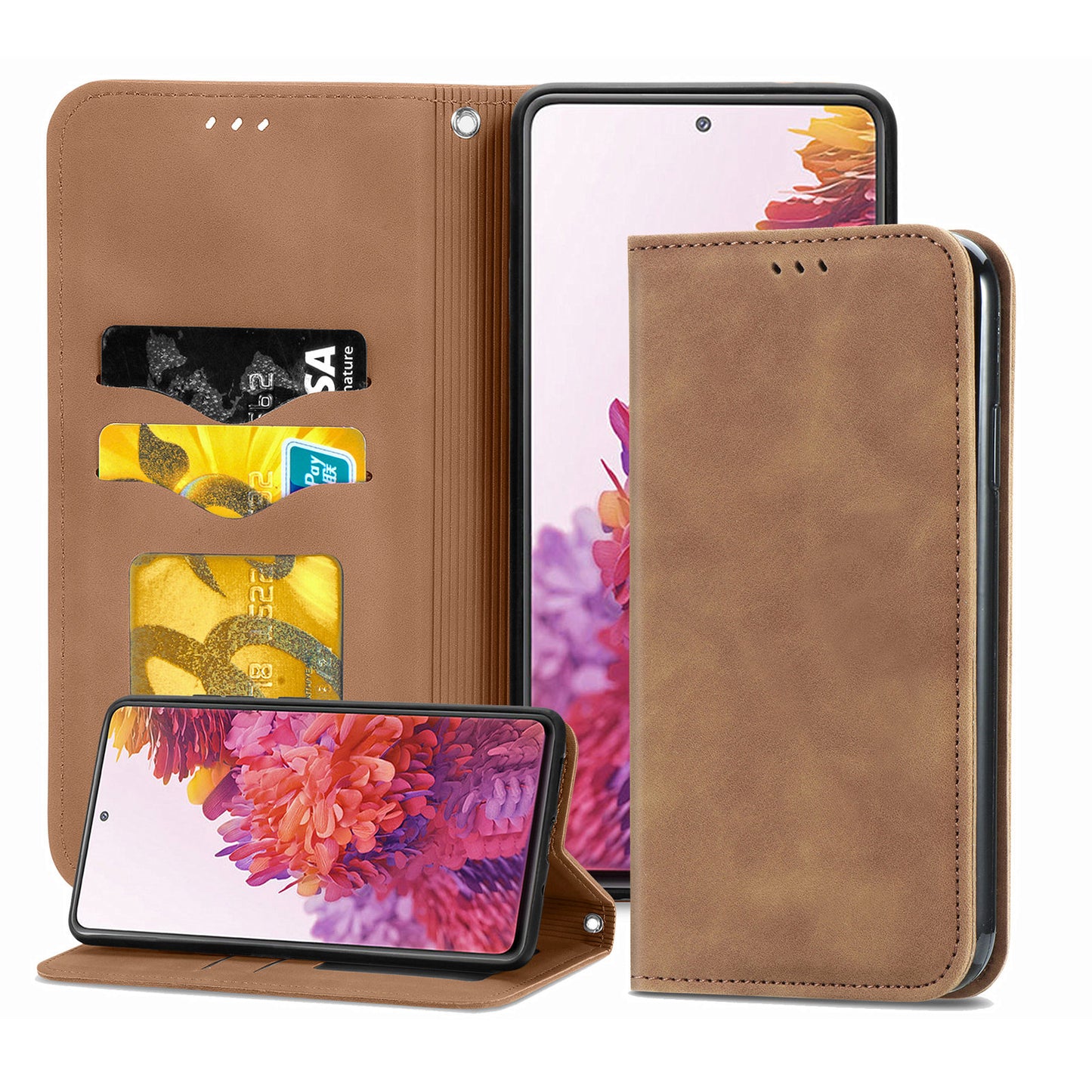 Auto-absorbed Vintage Style Leather Phone Case Cover for Samsung Galaxy S20 FE 4G/FE 5G/S20 Lite/S20 FE 2022 - Brown