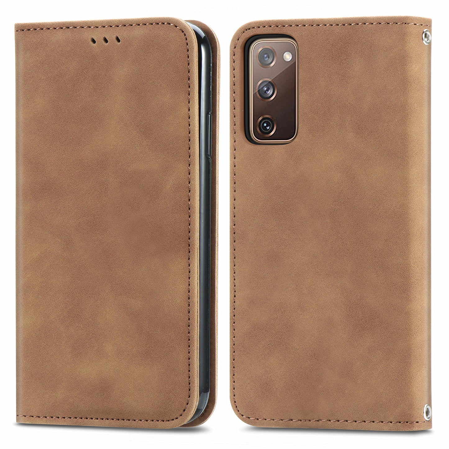 Auto-absorbed Vintage Style Leather Phone Case Cover for Samsung Galaxy S20 FE 4G/FE 5G/S20 Lite/S20 FE 2022 - Brown