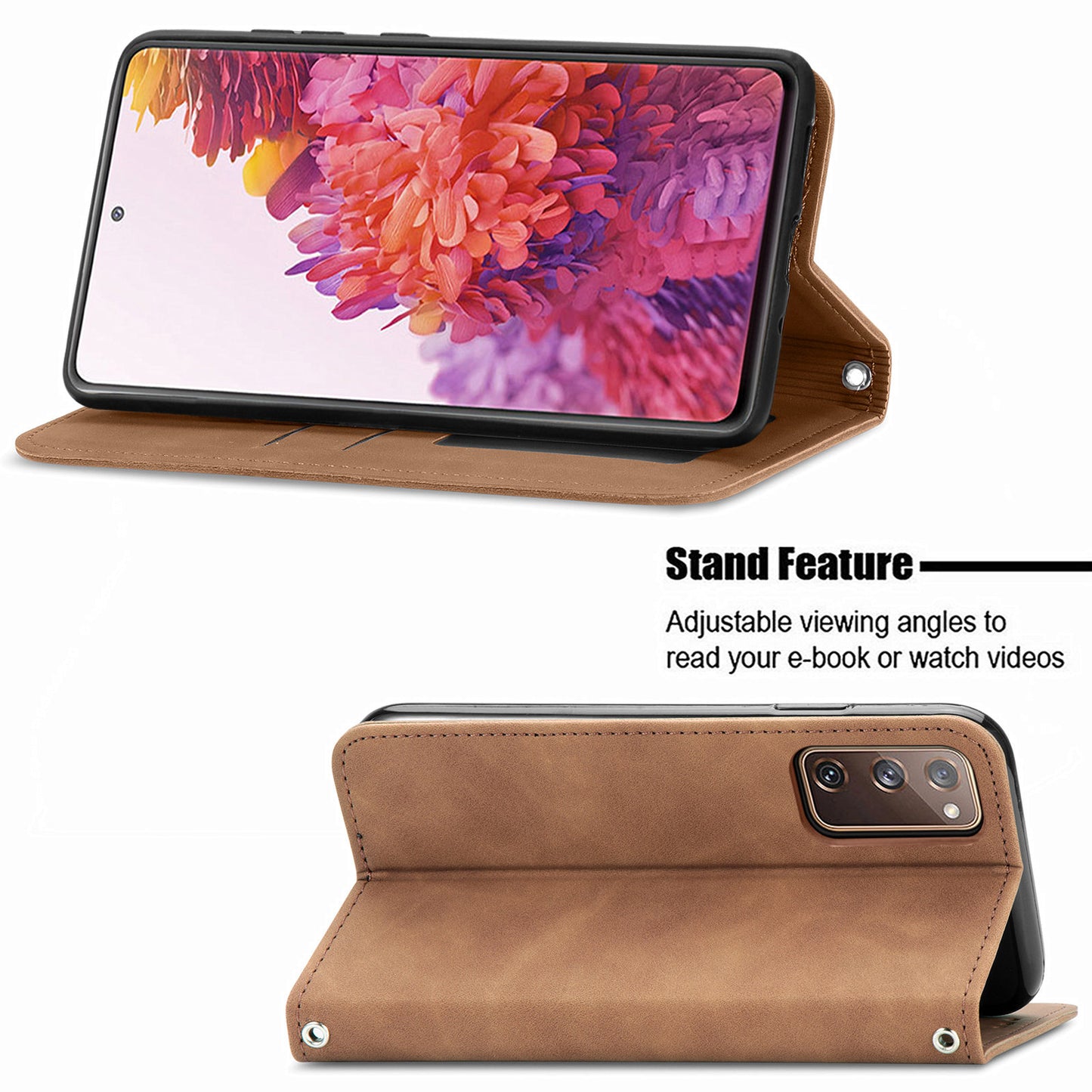 Auto-absorbed Vintage Style Leather Phone Case Cover for Samsung Galaxy S20 FE 4G/FE 5G/S20 Lite/S20 FE 2022 - Brown