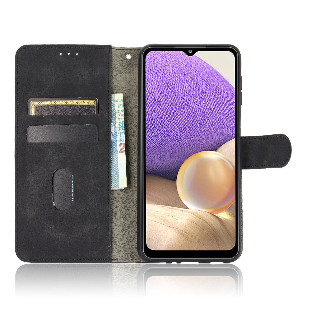 Skin-touch Protective Leather Flip Shell for Samsung Galaxy A32 5G/M32 5G Wallet Stand Cover - Black