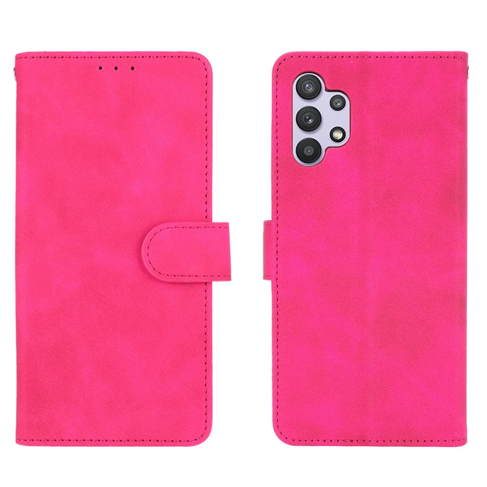 Skin-touch Protective Leather Flip Shell for Samsung Galaxy A32 5G/M32 5G Wallet Stand Cover - Rose