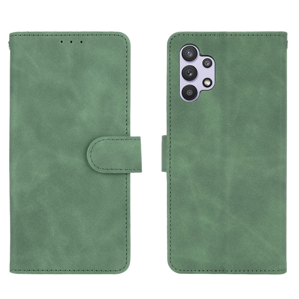 Skin-touch Protective Leather Flip Shell for Samsung Galaxy A32 5G/M32 5G Wallet Stand Cover - Green