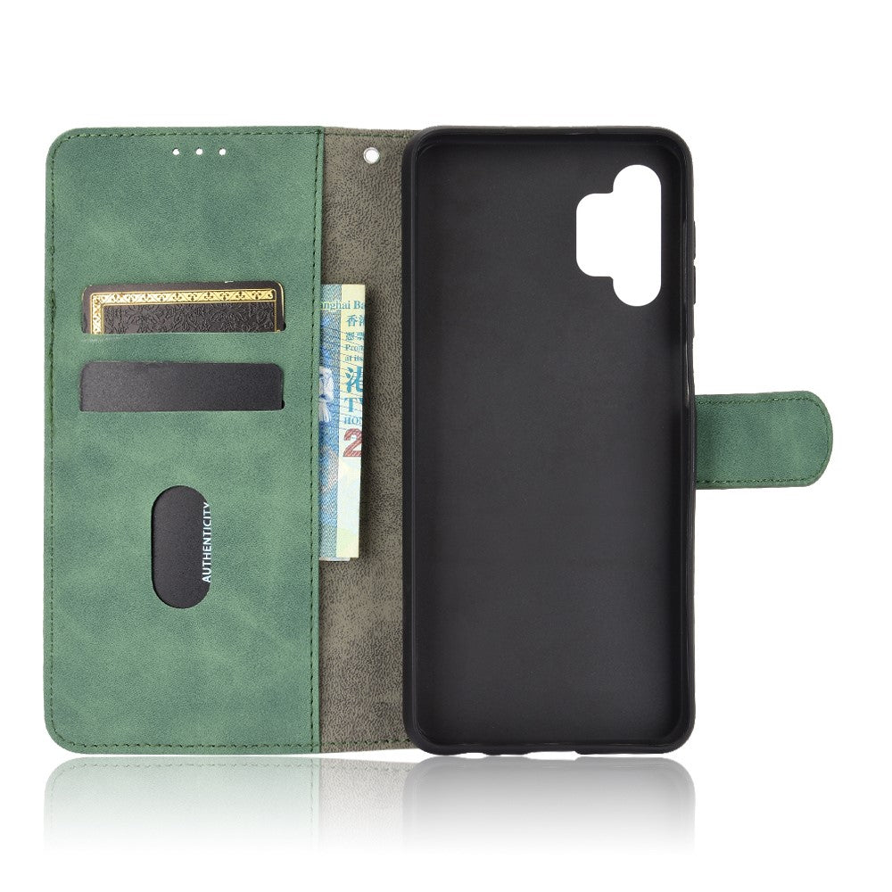 Skin-touch Protective Leather Flip Shell for Samsung Galaxy A32 5G/M32 5G Wallet Stand Cover - Green