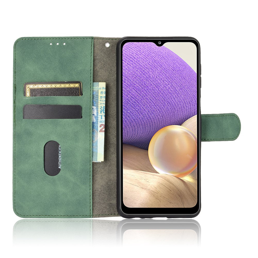 Skin-touch Protective Leather Flip Shell for Samsung Galaxy A32 5G/M32 5G Wallet Stand Cover - Green