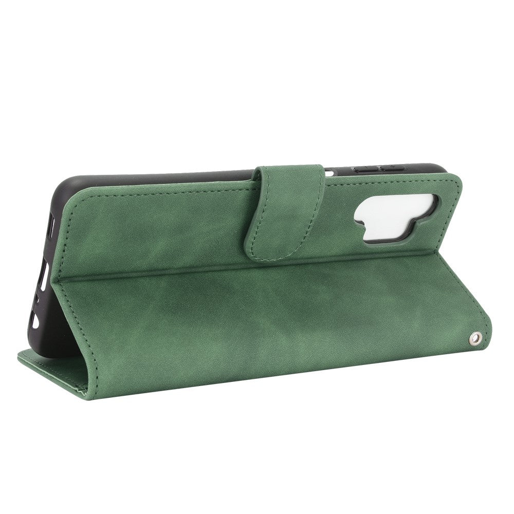 Skin-touch Protective Leather Flip Shell for Samsung Galaxy A32 5G/M32 5G Wallet Stand Cover - Green