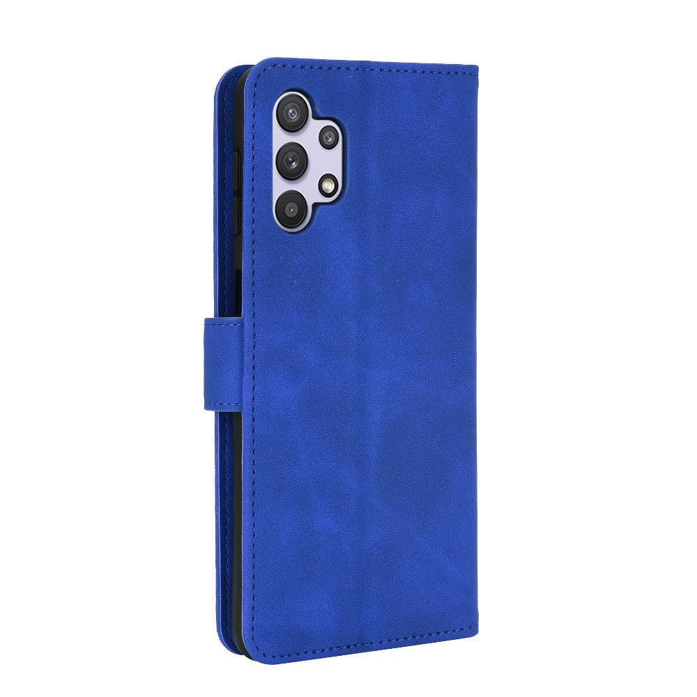 Skin-touch Protective Leather Flip Shell for Samsung Galaxy A32 5G Wallet Stand Cover - Blue