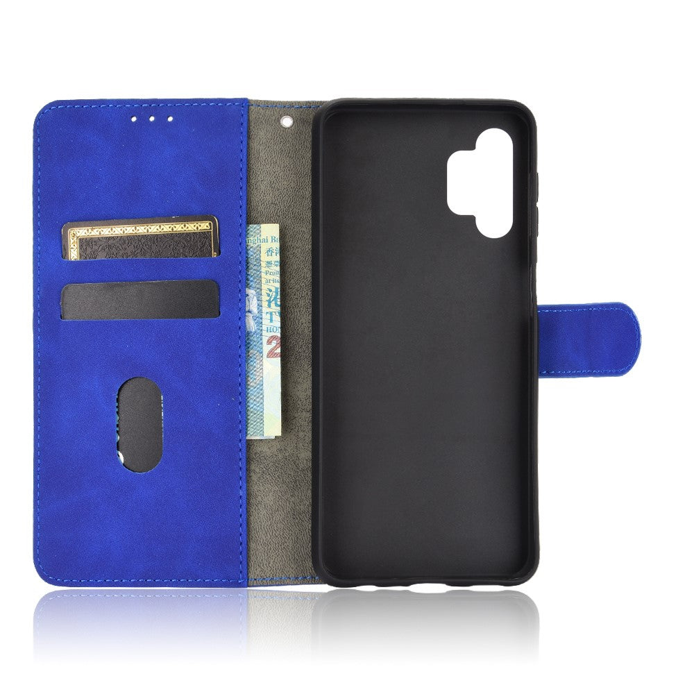 Skin-touch Protective Leather Flip Shell for Samsung Galaxy A32 5G Wallet Stand Cover - Blue