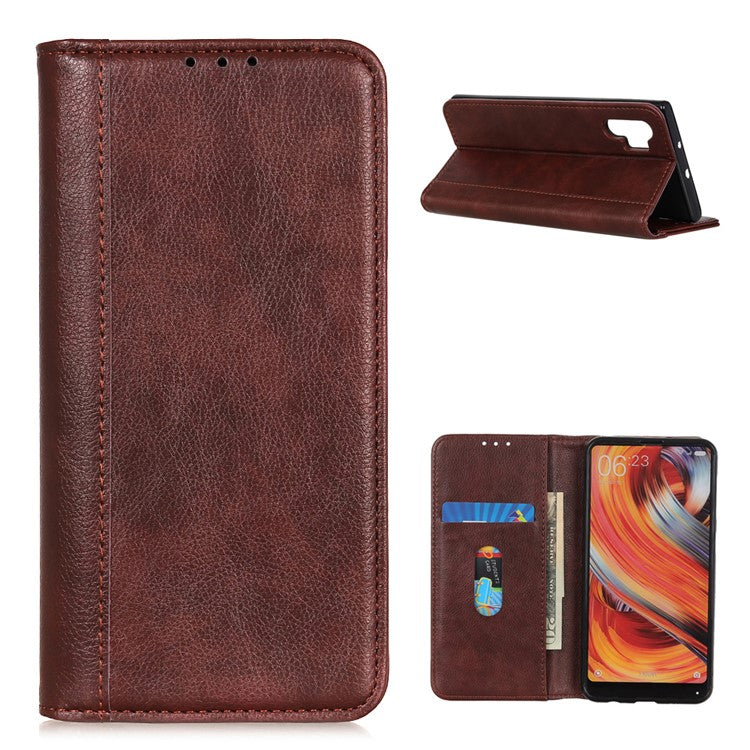 For Samsung Galaxy A32 4G (EU Version) Auto-absorbed Design Litchi Skin Split Leather Case Wallet Cover - Brown