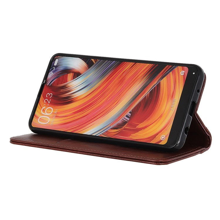 For Samsung Galaxy A32 4G (EU Version) Auto-absorbed Design Litchi Skin Split Leather Case Wallet Cover - Brown