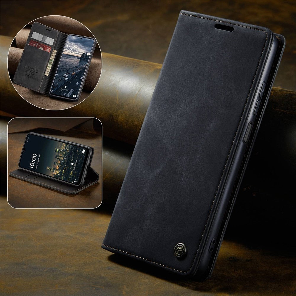 CASEME 013 Series Simple Design Automatic Suction Leather Wallet Case for Samsung Galaxy A32 5G/M32 5G - Black