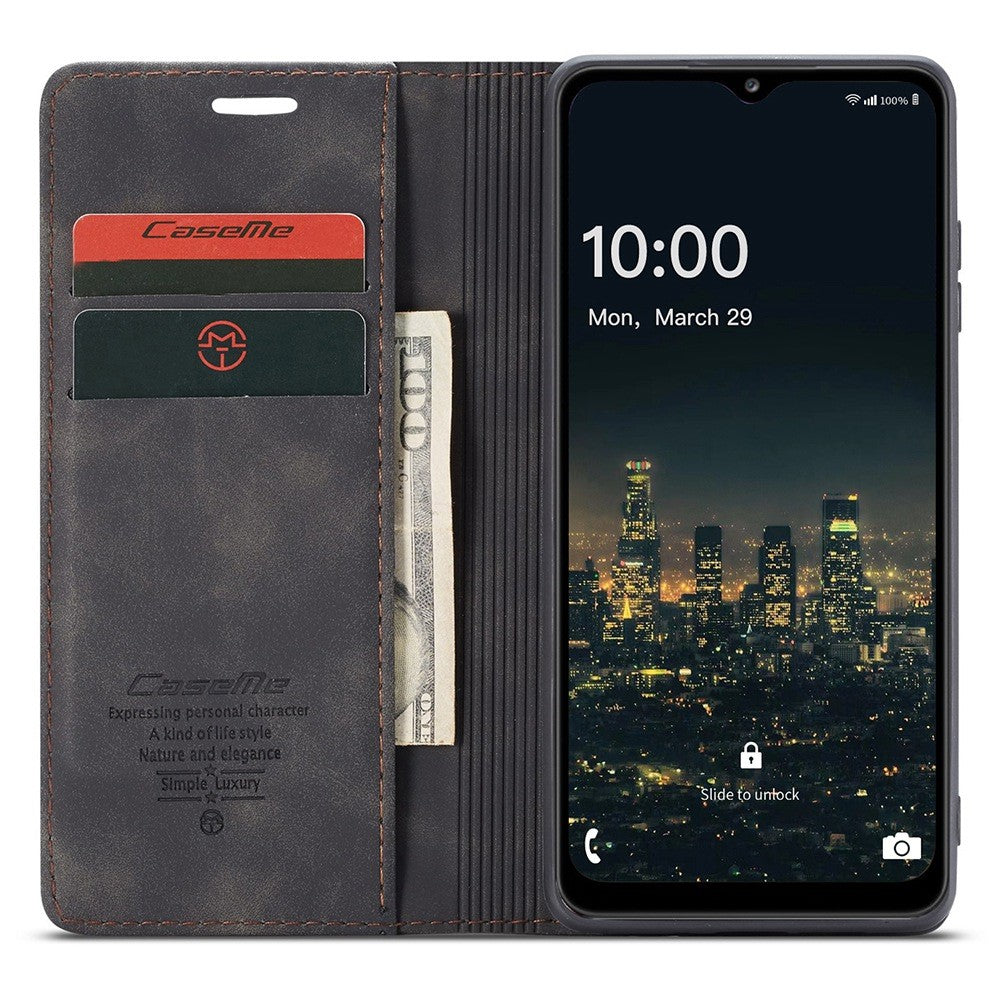 CASEME 013 Series Simple Design Automatic Suction Leather Wallet Case for Samsung Galaxy A32 5G/M32 5G - Black